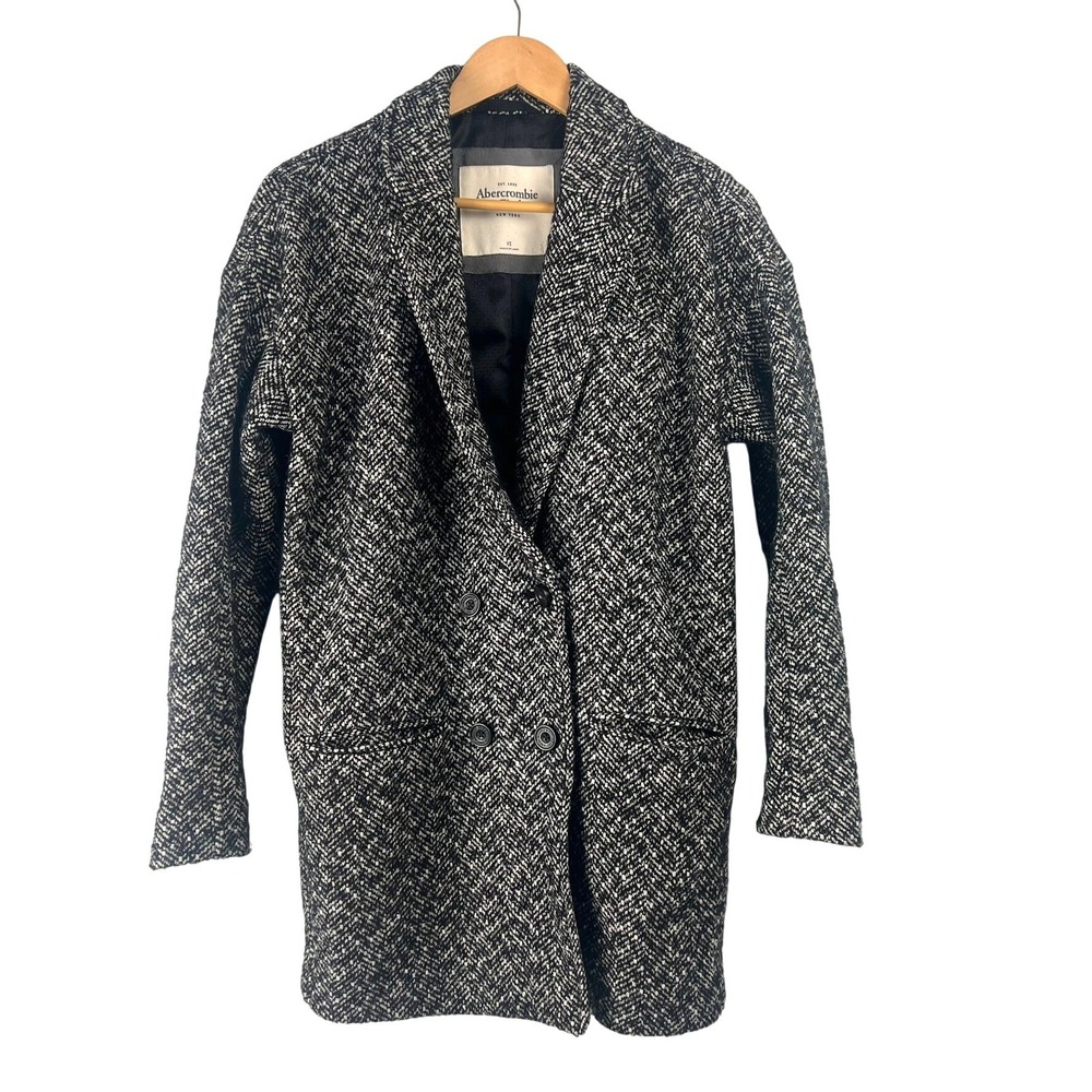 Abercrombie & Fitch Womens Herringbone Wool Alpaca Blend Double Breasted Coat XS